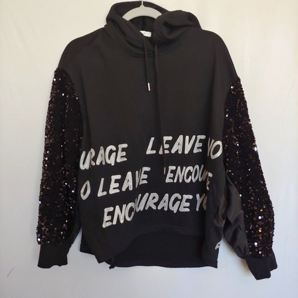 Nanhan Tops - Nanhan hoodie with sequin balloon sleeves and quote